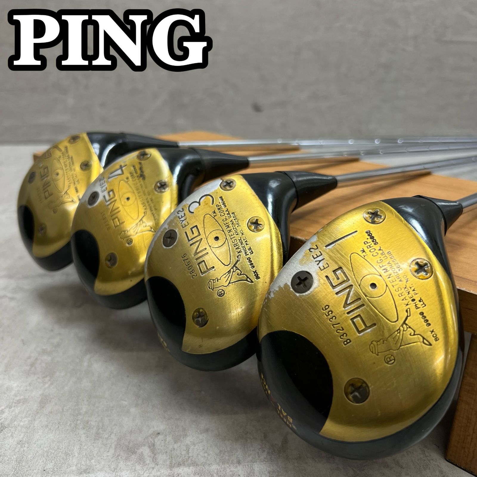 PING EYE2 メンズゴルフ パーシモン ウッド4本セット スチール SR相当 右利き用 ドライバー フェアウェイ 木製 ピン アイ