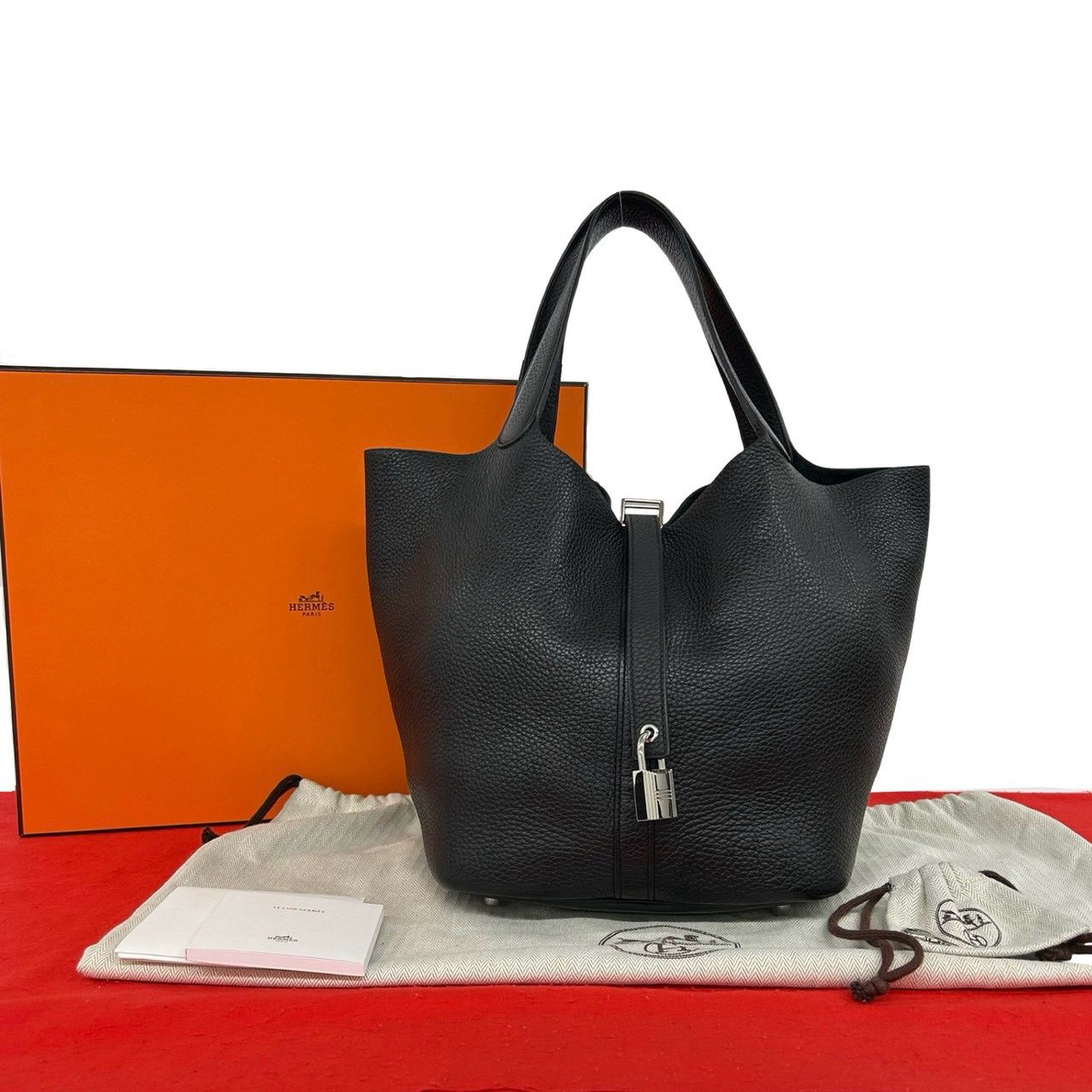極 美品 保存箱 袋 鍵付き A 刻印 HERMES エルメス ピコタンロック GM トリヨンクレマンス レザー 本革 ハンドバッグ ブラック 24771