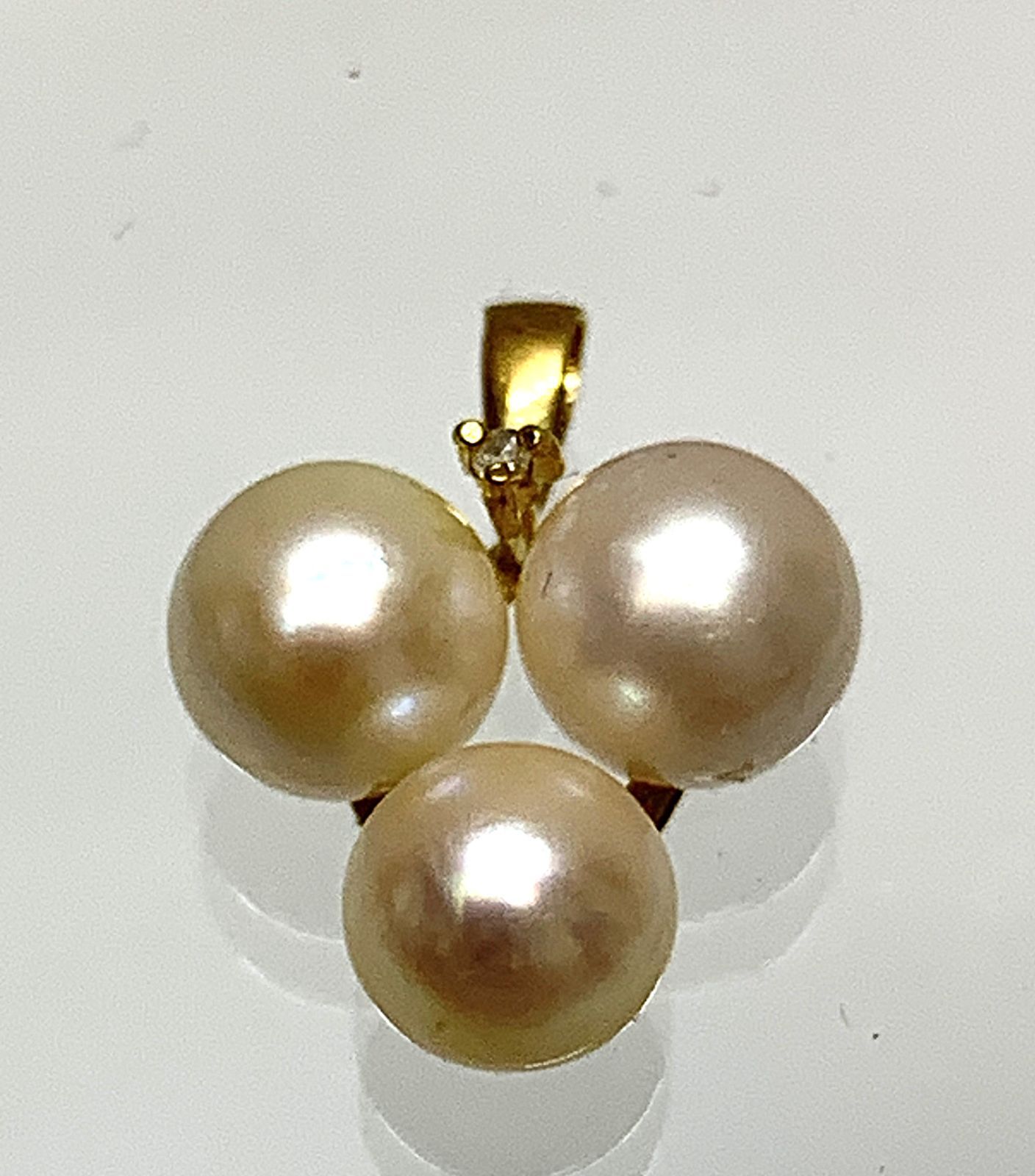 K18 3粒パール ダイヤモンド 0.03ct トップ ペンダントトップ ネックレストップ 1.8ｇ 18金