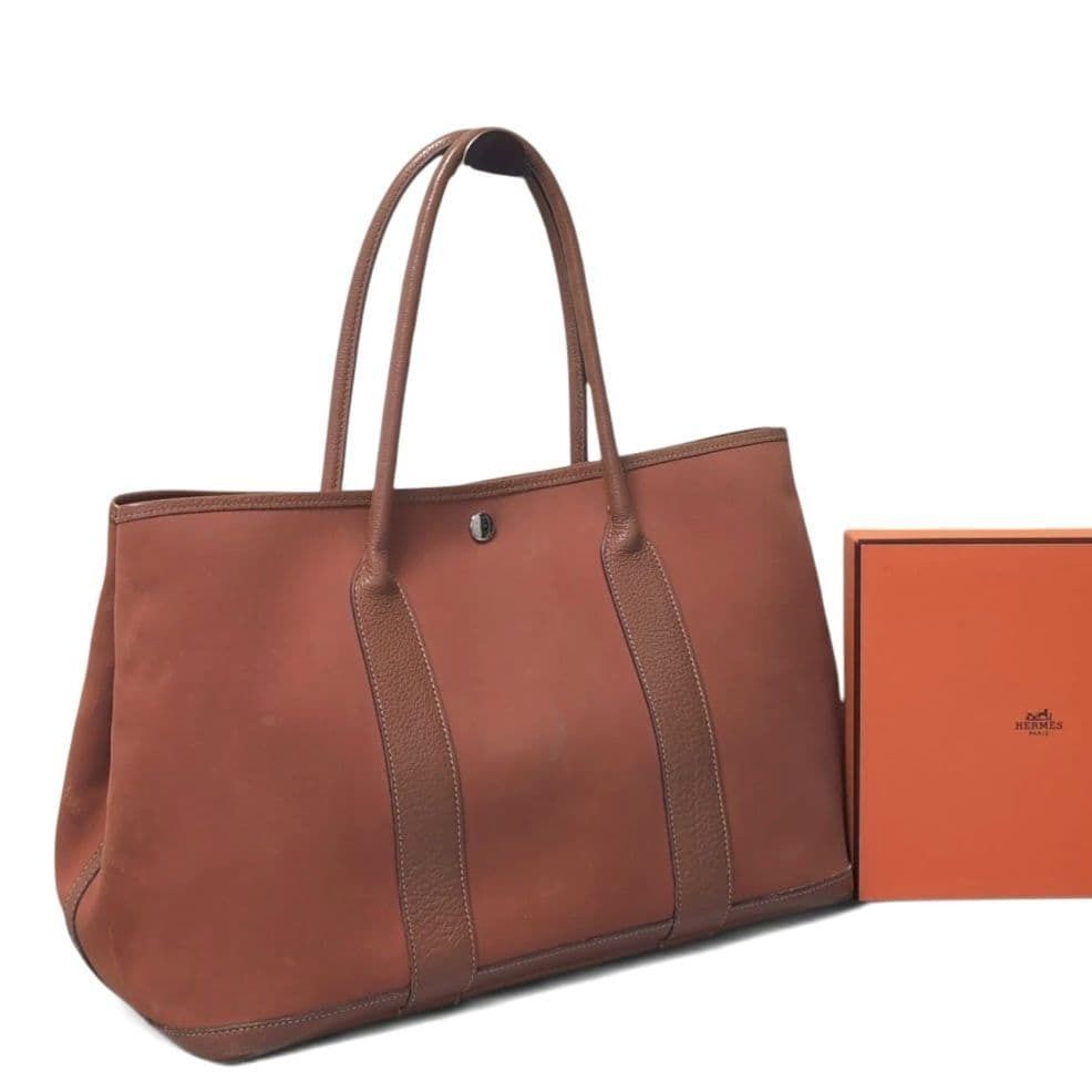 エルメス　HERMES　ガーデンパーティーPM　トートバッグ　ハンドバッグ　トワルアッシュ　オレンジ　Ⅰ刻印　□I　鑑定済　正規品 即決価格