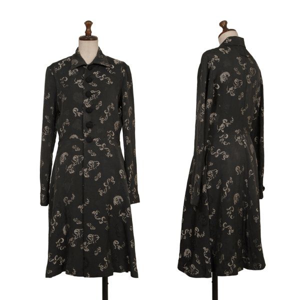 ジャンポールゴルチエファムJean Paul GAULTIER FEMME レーヨン混ミノタウロスジャガードロングジャケット 黒シルバー40