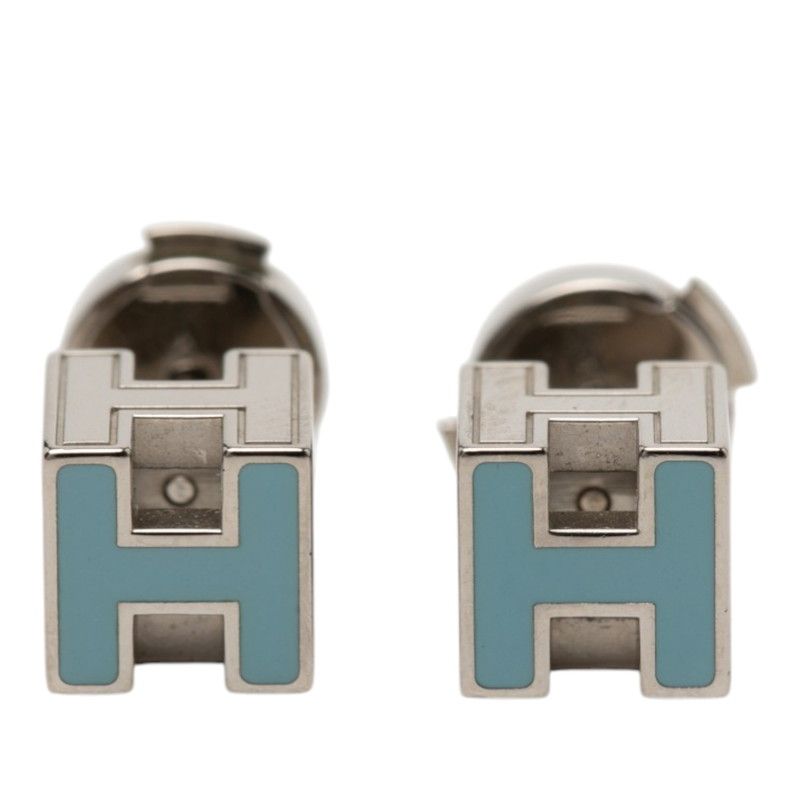 エルメス カージュ ド アッシュ Hキューブ ピアス シルバー ライトブルー メタル エナメル レディース HERMES【1-0263706】 26,260円