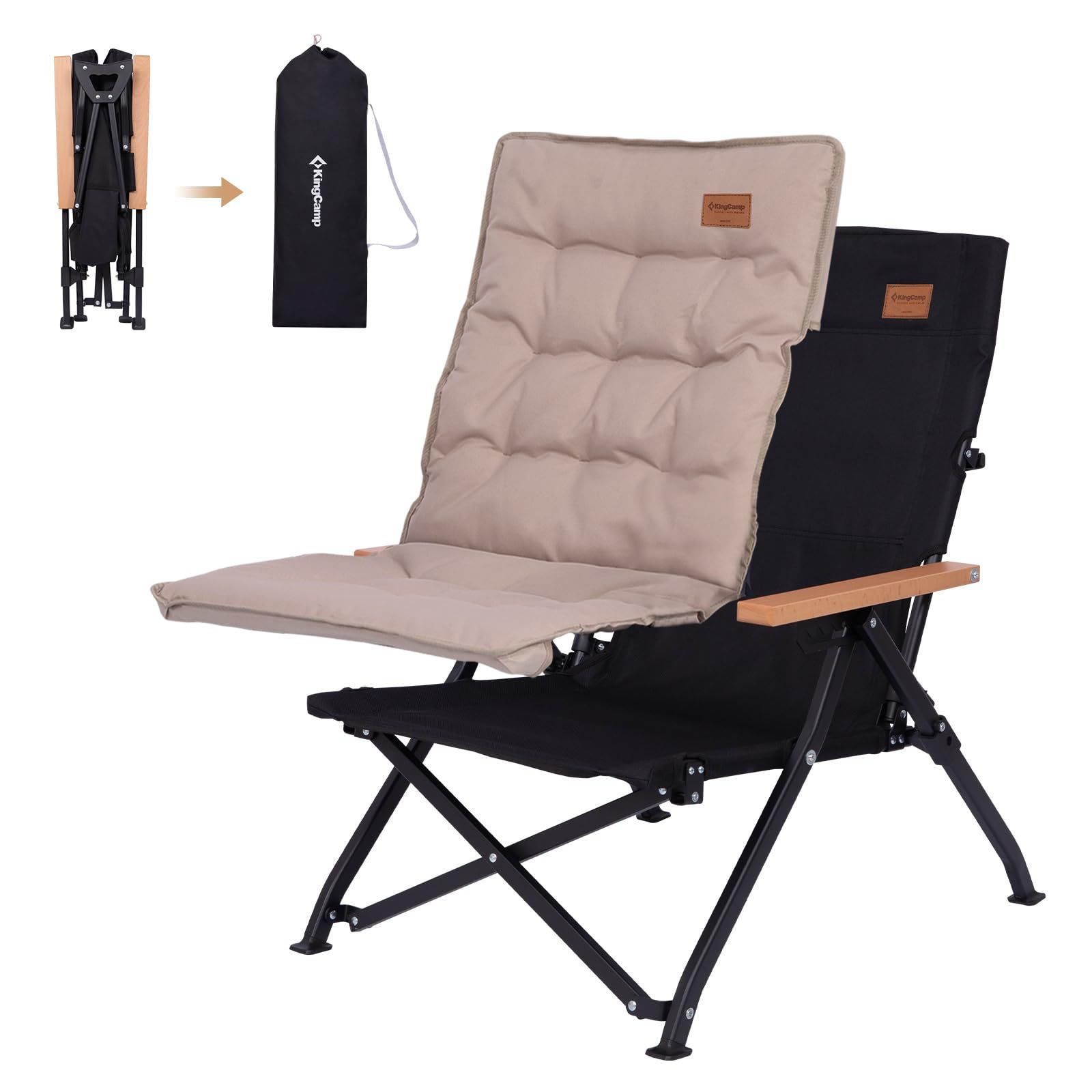★新品★KingCamp リクライニング アウトドア ローチェア キャンプ 椅子 5段階調整 ふかふか脱着クッション 丸洗い可能 四季適用 | 人間工学設計 快適な座り心地 6063アルミ合金 軽量化 耐荷重150kg 竹製手すり 耐久性 収 955aa659
