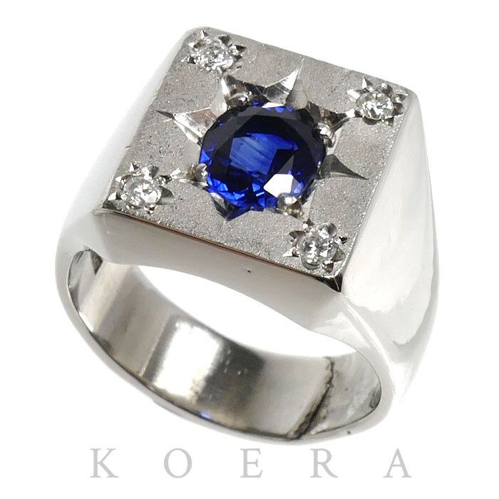 Pt900プラチナ リング・指輪 サファイア1.534ct ダイヤモンド0.15ct 22号 33.8g メンズ 中古