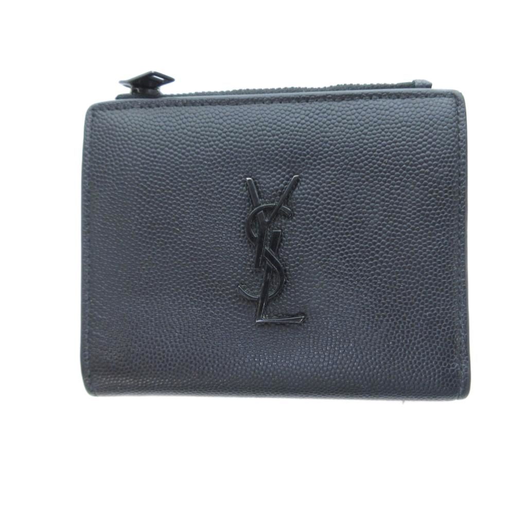イヴサンローラン YVES SAINT LAURENT 美品 2つ折り財布 YSLロゴ ボタン開閉 黒 ブラック ■AO5 16,730円