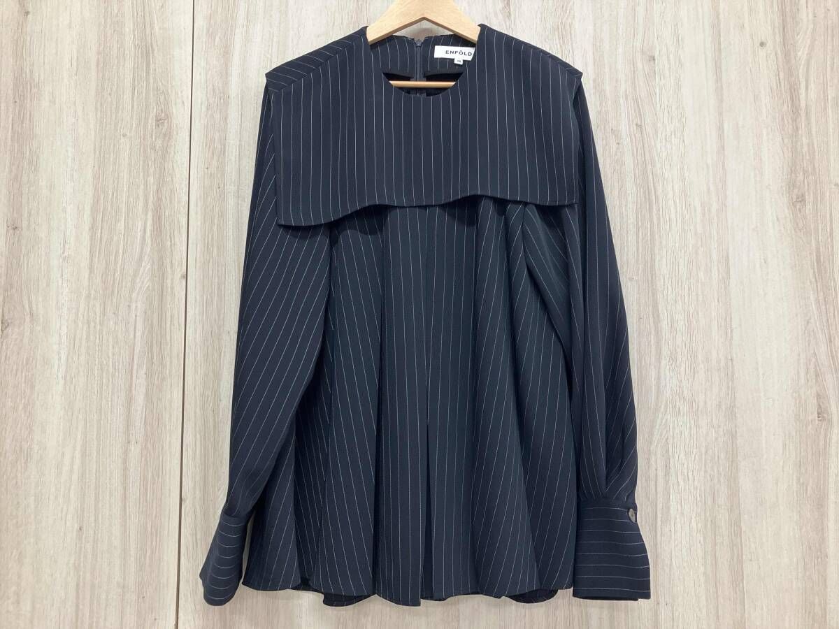 ENFOLD エンフォルド 長袖シャツ ブラウス 300HS530-0790 STRIPE PLEATS PULLOVER サイズ38 ネイビー