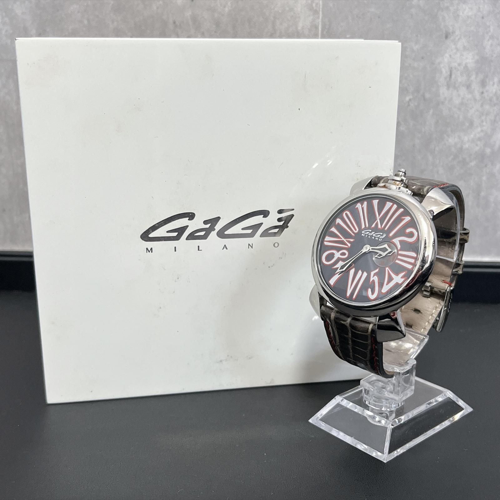 【GaGa MILANO】ガガミラノ マヌアーレ 腕時計 箱付き 不動 ブラック文字盤 シルバー レザーベルト メンズ ローマ数字 ビッグフェイス 大型 7,524円