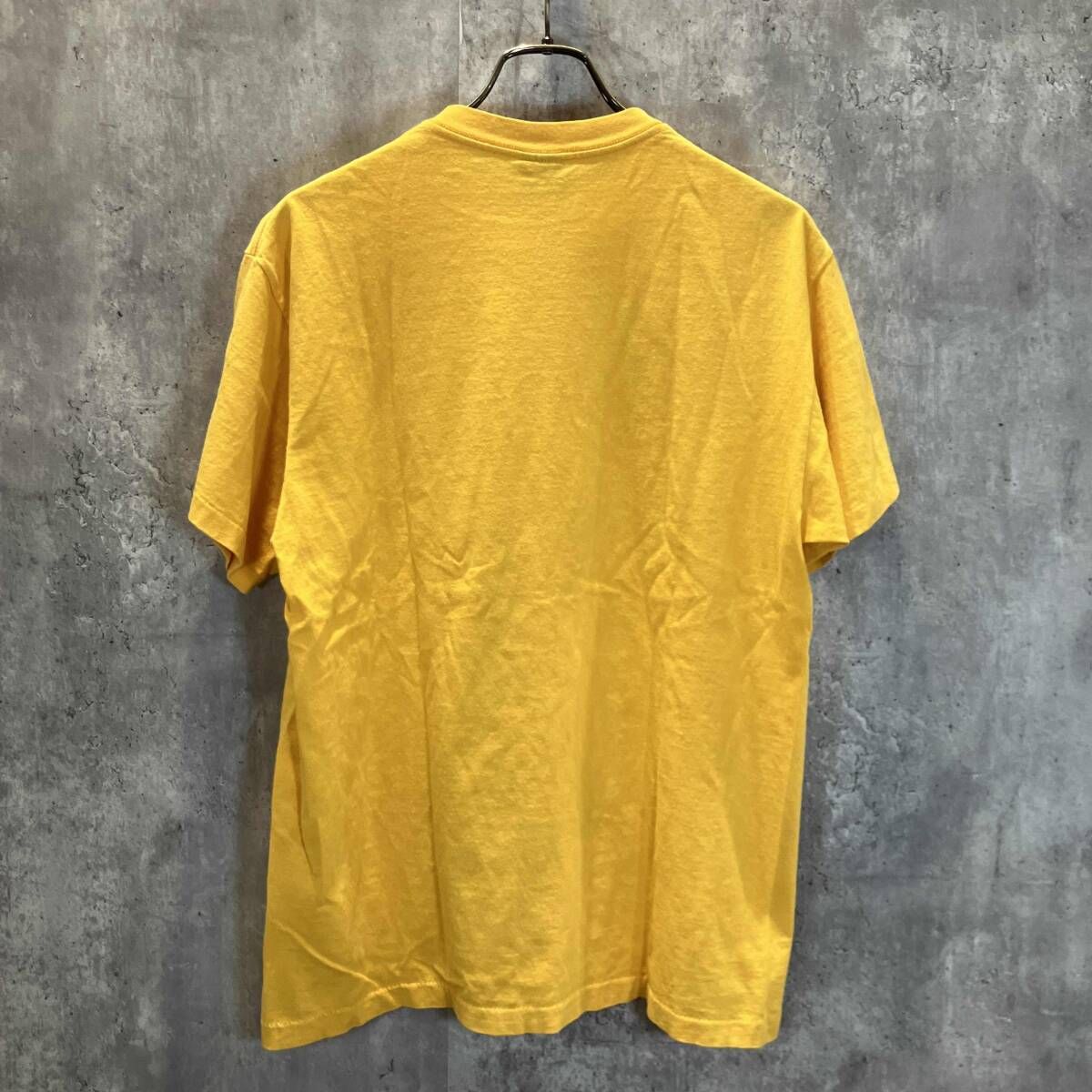 90s USA製 stussy 半袖Tシャツ 紺タグ プリントTee イエロー size L ステューシー