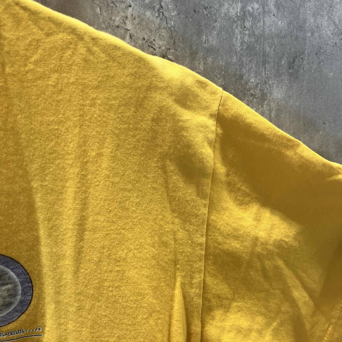 90s USA製 stussy 半袖Tシャツ 紺タグ プリントTee イエロー size L ステューシー