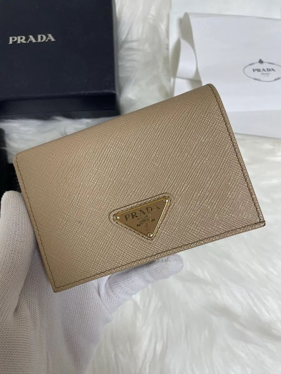 S級/正規品 PRADA プラダ サフィアーノ カードウォレット ベージュ