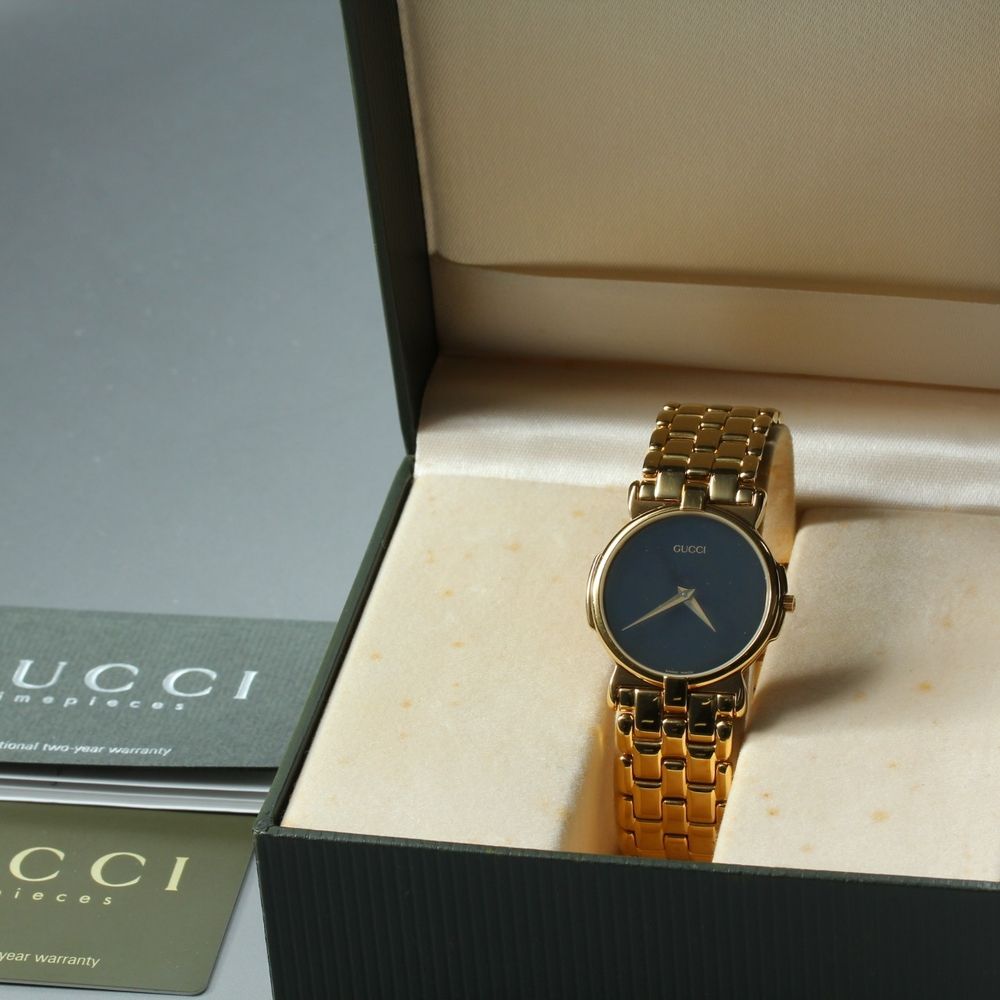【稼働品】 GUCCI 3400M ブラック ゴールド 純正ブレス 元箱 保証書 説明書 クオーツ メンズ 腕時計 #17786
