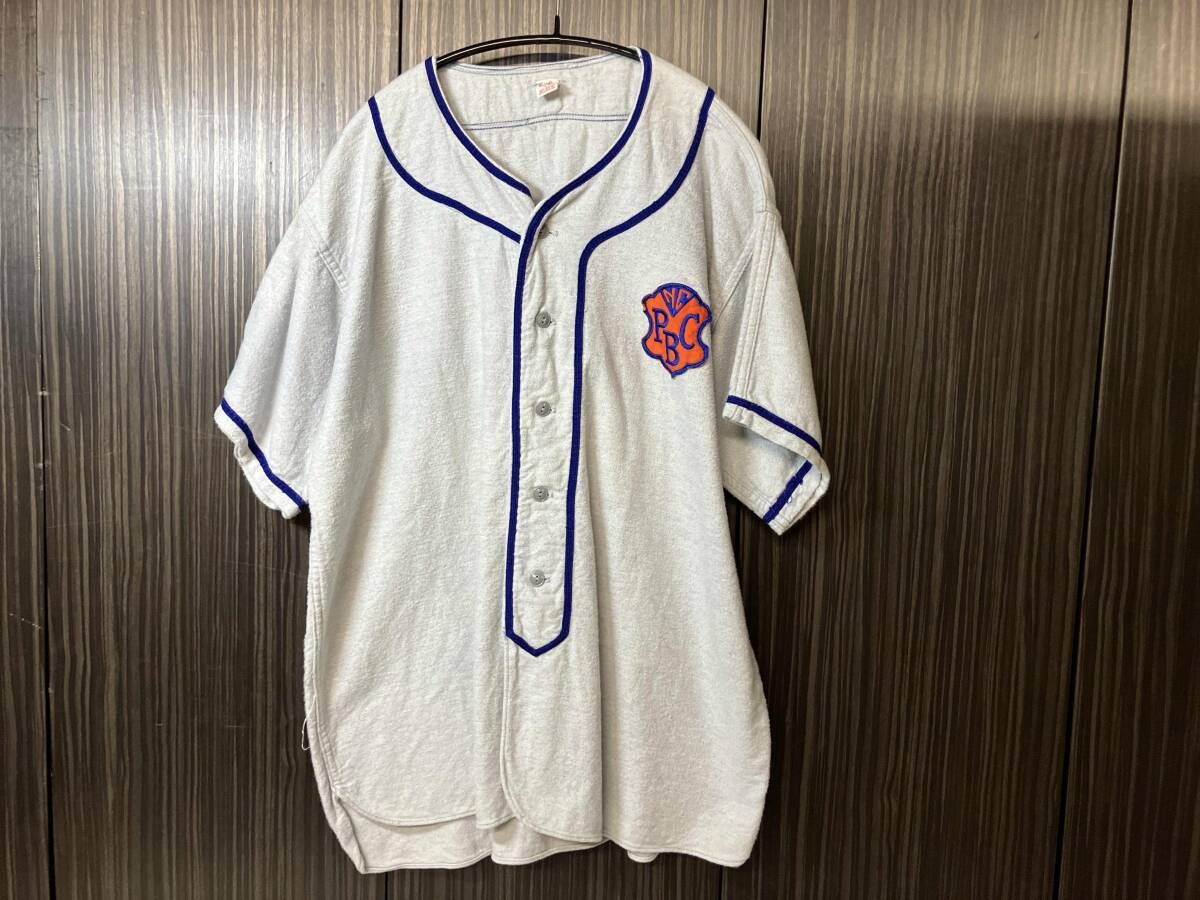 Russell Southern Co. 60's Baseball Shirt ヴィンテージ ベースボールシャツ ウール パイピング グレー×ブルー Lサイズ 古着 ラッセル