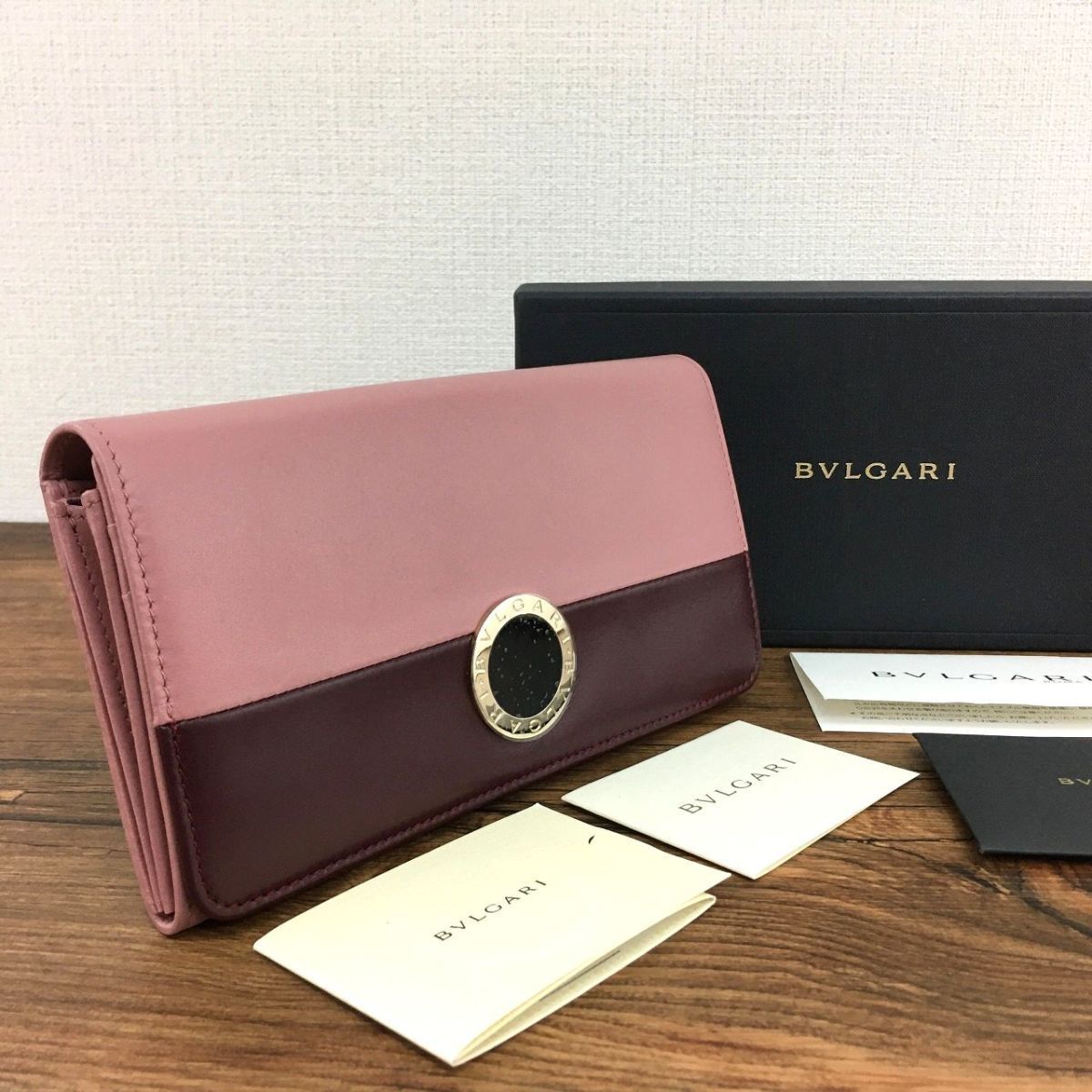 極美品 BVLGARI 長財布 280031 ピンク バイカラー レザー 箱付き 492