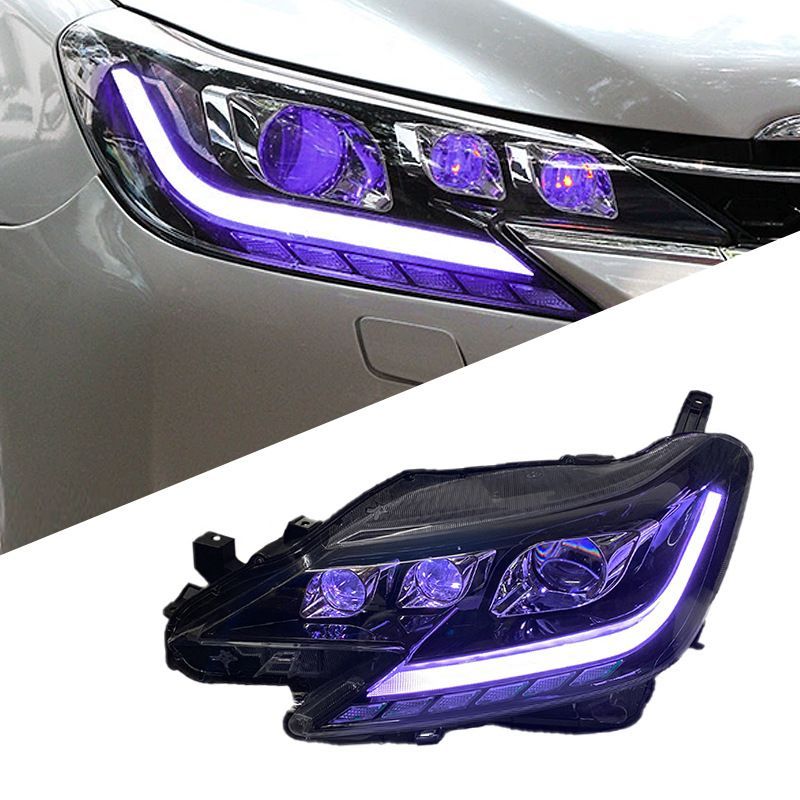 トヨタ Toyota マークX MARK X 2010-2017年 フロント LEDヘッドライトユニット 左右セット 3灯デザイン RGBデイライト ABS 樹脂レンズ ホワイト 外装アクセント