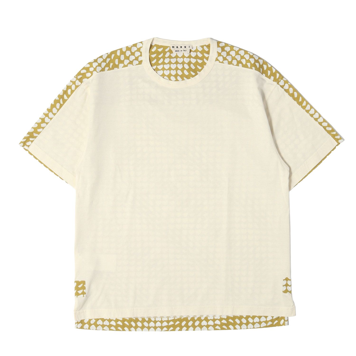 MARNI マルニ Tシャツ ベージュ マスタード 46 20AW ハートデザイン 切替し クルーネックTシャツ イタリア製 トップス カットソー 半袖【メンズ】【中古】