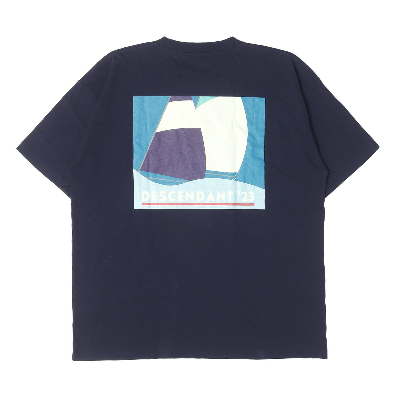 【美品】DESCENDANT ディセンダント Tシャツ ネイビー 紺 3 23SS セーリング グラフィック クルーネックTシャツ FULL SAIL SS トップス カットソー 半袖【メンズ】【中古】