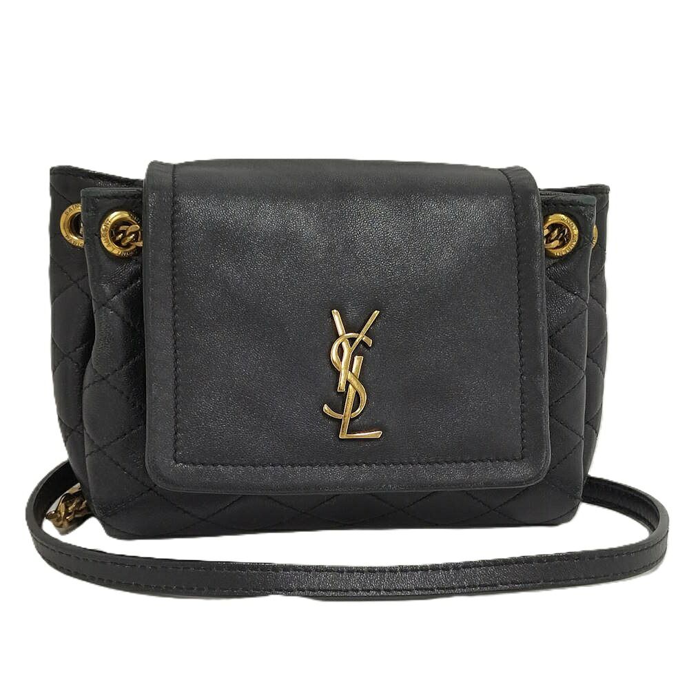 SAINT LAURENT ノリータ ミニチェーンショルダー レザー ブラック×ゴールド金具 BR5672738 0123