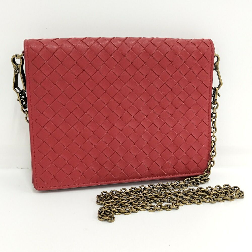 BOTTEGA VENETA イントレチャート チェーンウォレット レザー レッド 508752
