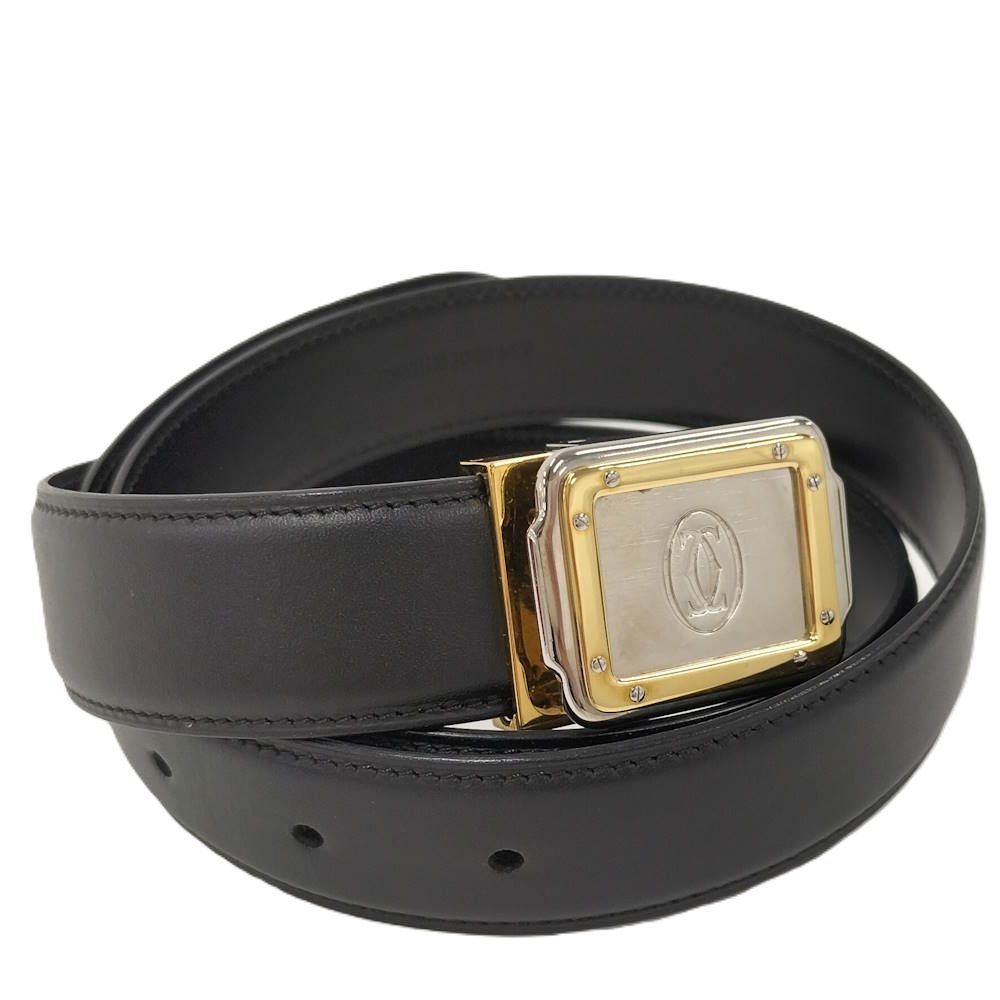 Cartier ベルト サントス レザー ブラック ゴールド シルバー