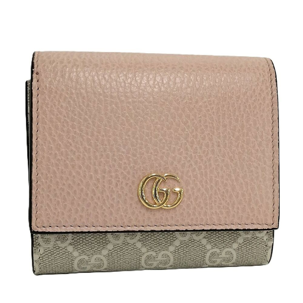 GUCCI ダブルG バイカラー ミディアム ウォレット 財布 GGスプリーム×レザー ピンク系 598587