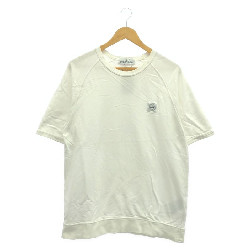 【中古】STONE ISLAND ワンポイントロゴ刺繍 Tシャツ サイズM ホワイト シミ有り ストーンアイランド[92]