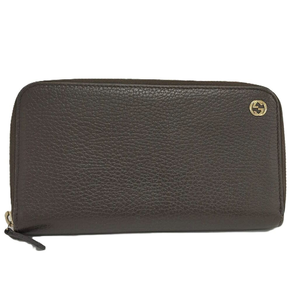 GUCCI ラウンドファスナー長財布 インターロッキングG レザー ブラウン系 449347 20,980円
