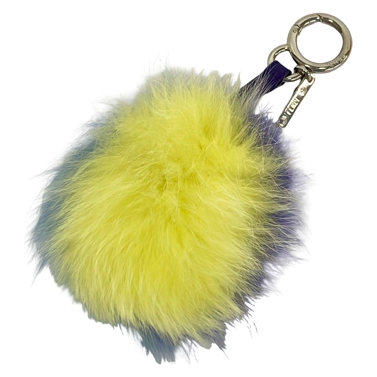 FENDI(フェンディ) キーホルダー(チャーム)美品 ポンポンチャーム イエロー×ブルー×マルチ レザー、ファー