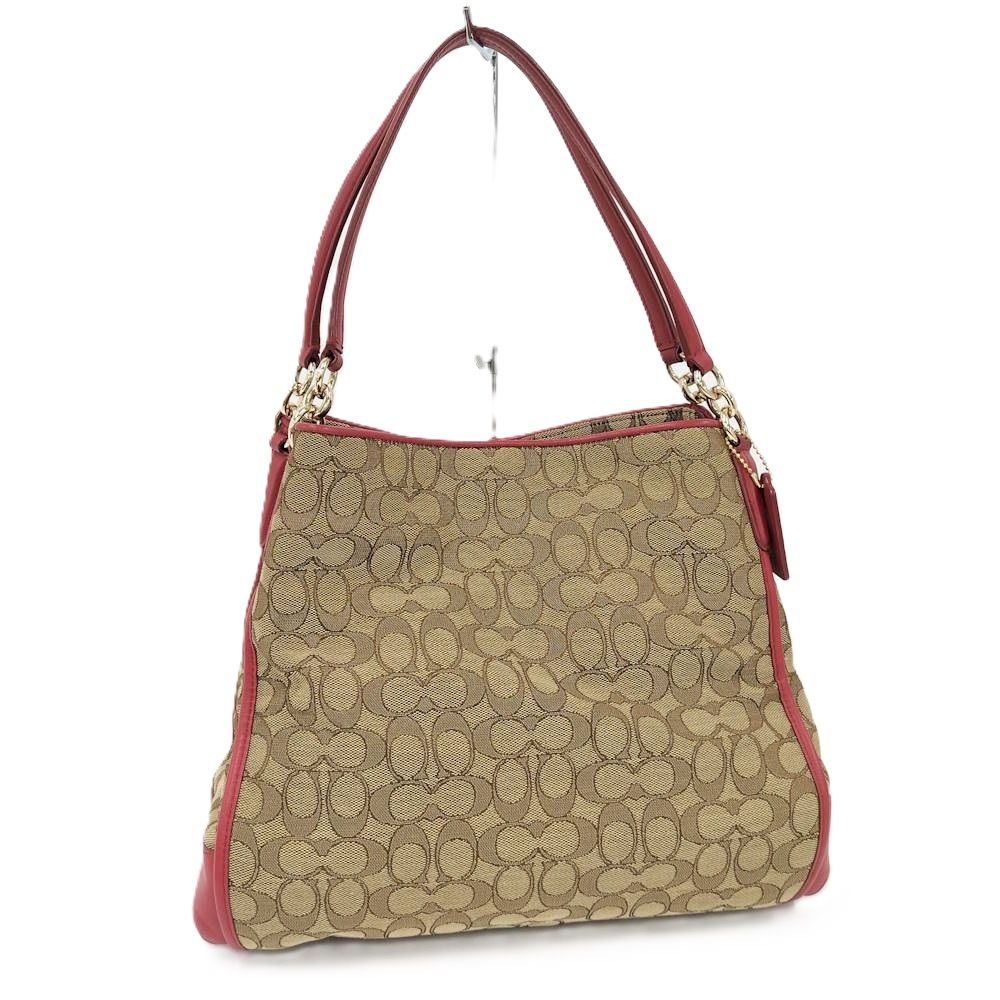 COACH ショルダーバッグ シグネチャー レザー キャンバス レッド×ブラウン