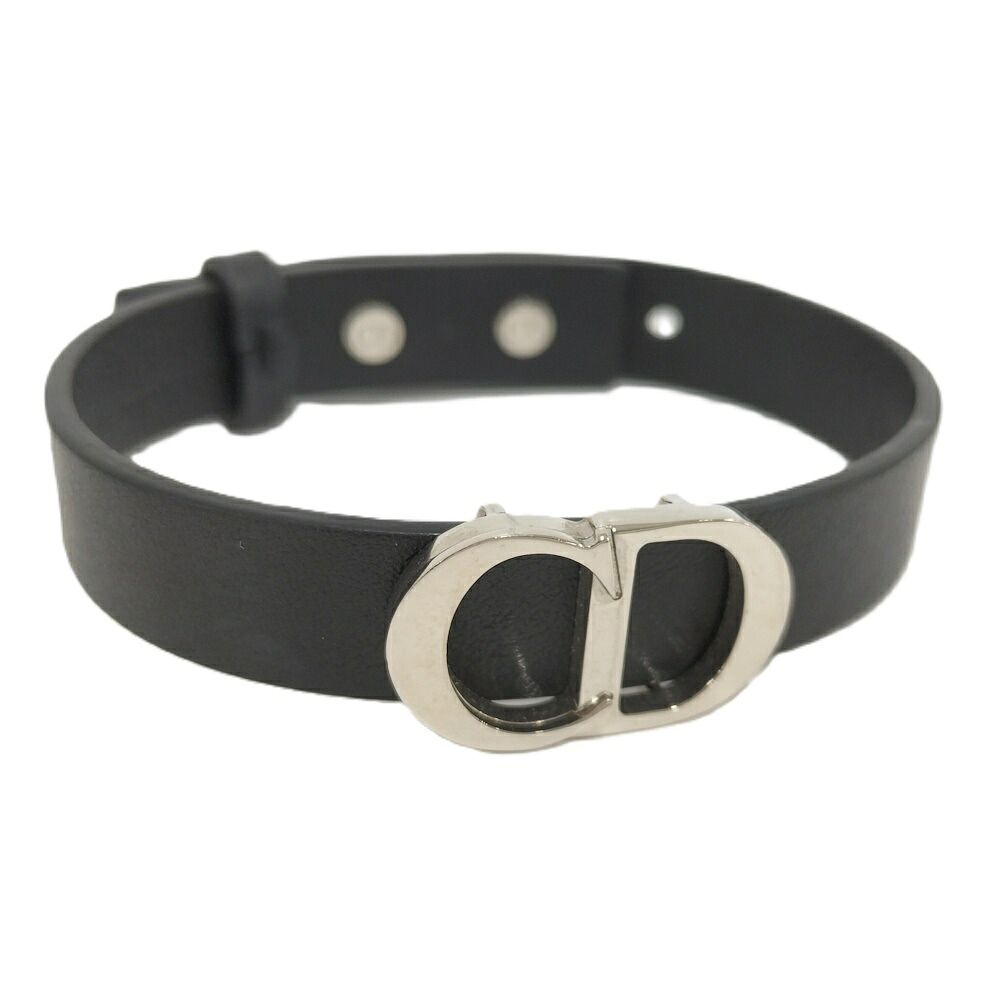 DIOR ロゴ ブレスレット レザー ブラック シルバー金具 B1723