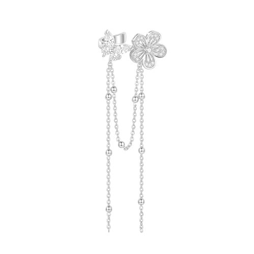 ★新品★イヤーカフ レディース 花 蝶 揺れる ロング タッセル 片耳用 シングルピアス 金属アレルギー対応 ホワイトゴールドメッキ 真鍮 キュービックジルコニア フラワー バタフライ 6.5cm 華奢 落ちにくい 上品 大人可愛い パーティ 13e08199 7,675円