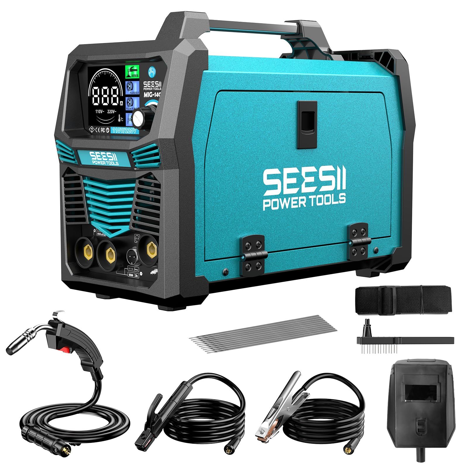 ★新品★SEESII 溶接機 半自動 100V 200V兼用 3-in-1 ノンガスMIG MMA 被覆アーク LIFT TIG対応 高出力 電気溶接機 | 最大140A 定格使用率60% LED液晶ディスプレイ インバーター搭載 板厚8mm 0fef5307