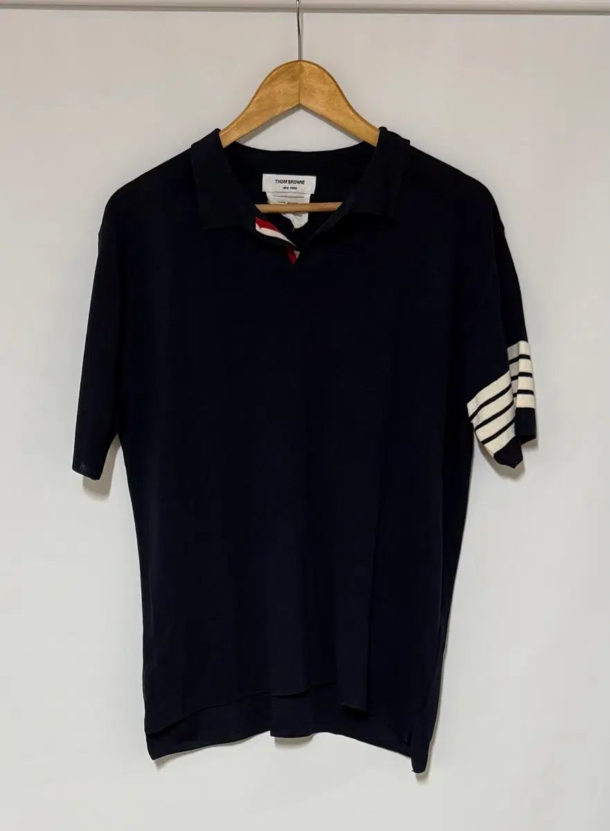 トムブラウン ネイビー 半袖 カラーTシャツ ストライプ