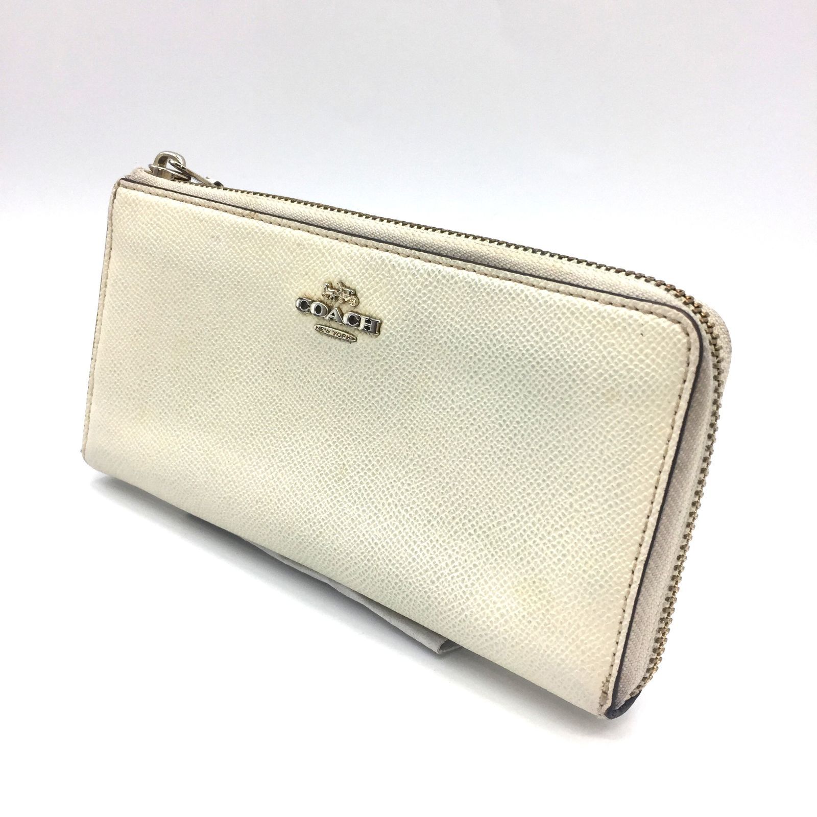 COACH コーチ 長財布 ラウンドファスナー ラウンドジップ ホワイト 白色 レザー 本革 シルバーロゴ金具