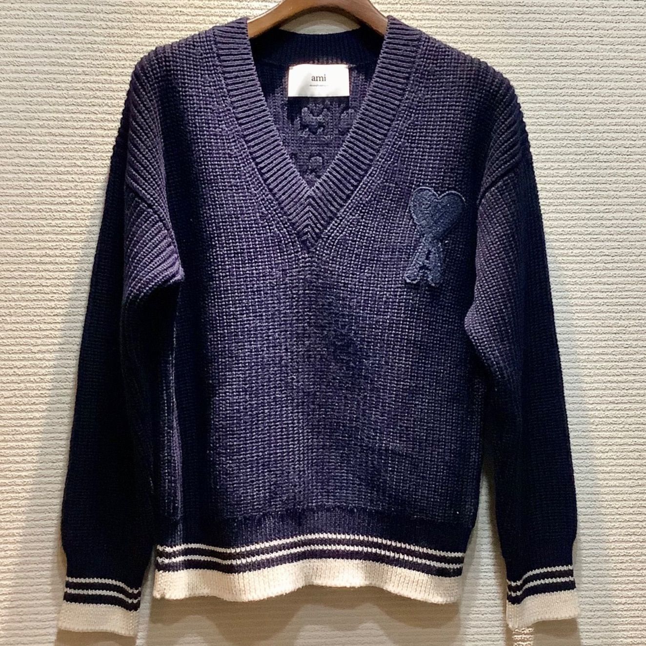 アミパリ AMI PARIS アミ アレクサンドル マテュッシ カレッジリブウール セーター ニット 紺 ネイビー [XS] メンズ I81/T4 22,260円