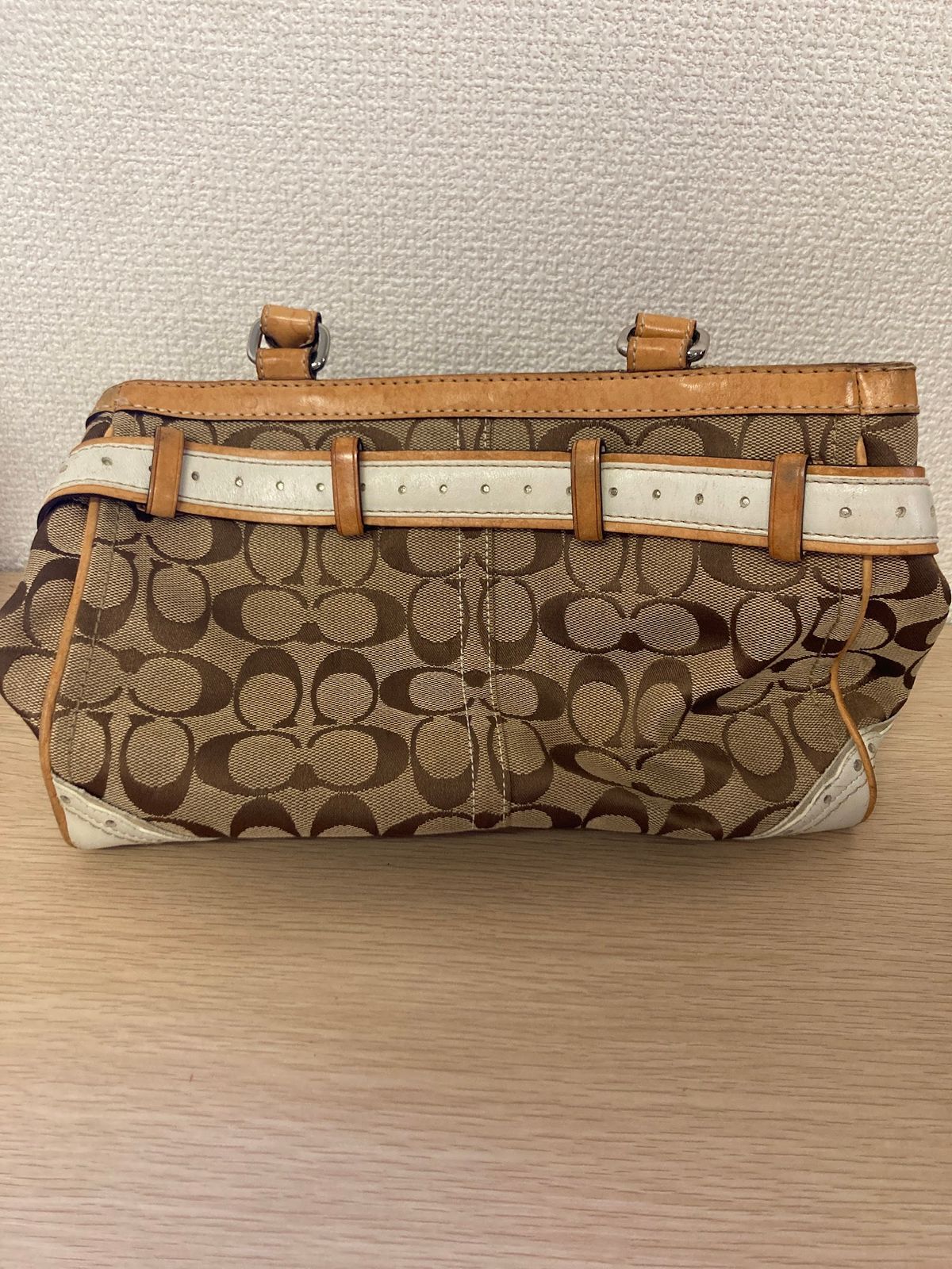 ¥ COACH コーチ シグネチャー ハンドバッグ ベージュ レザートリム【バッグ】【3】