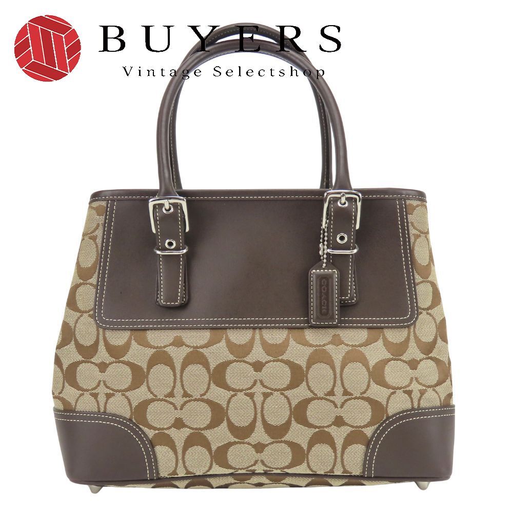 【中古】 コーチ ハンドバッグ シグネチャー 6366 キャンバス レザー ベージュ ブラウン トート レディース 女性 COACH