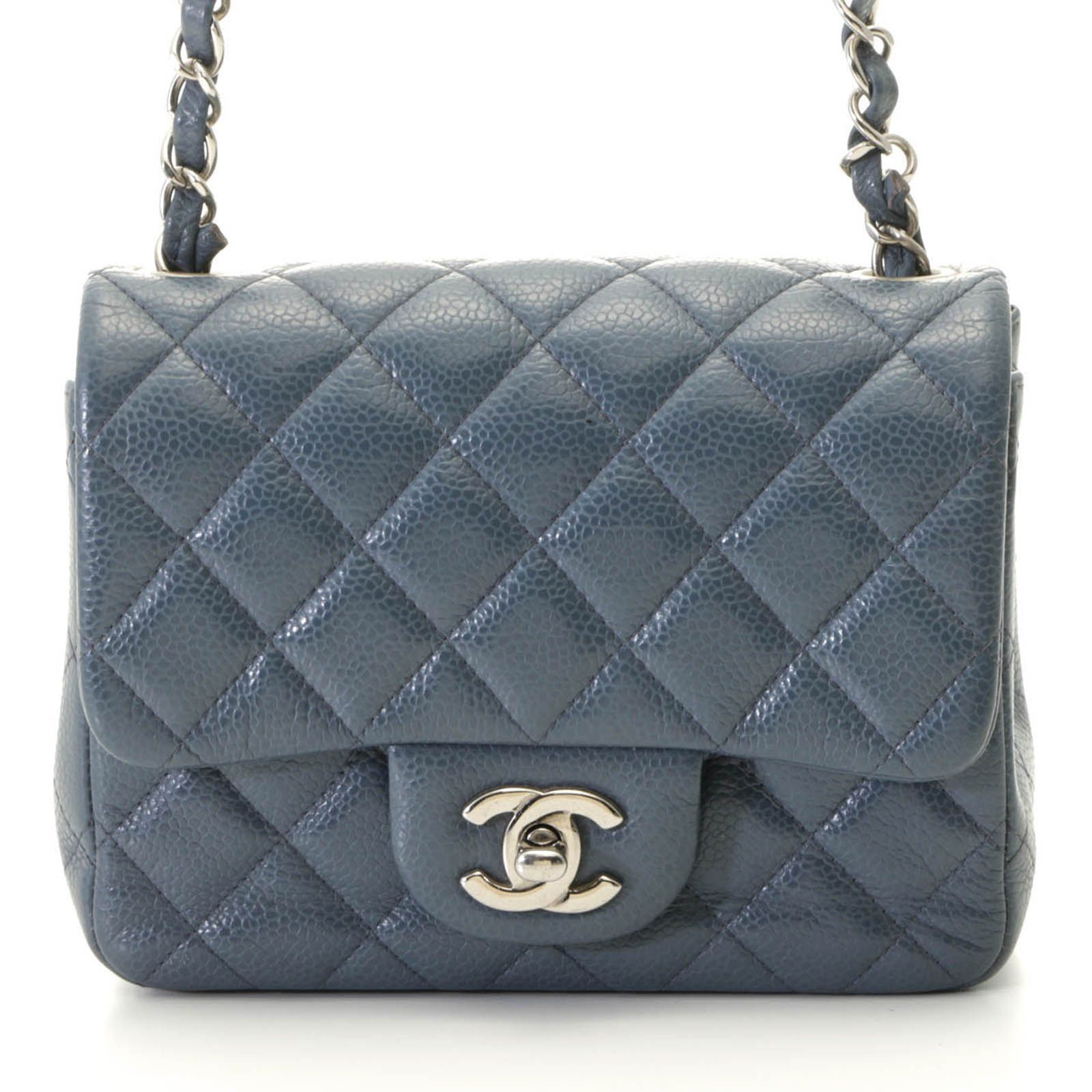 CHANEL シャネル ミニマトラッセ17 チェーンショルダー ブルーグレー/SV キャビア ８桁20番台 レディース【中古】430