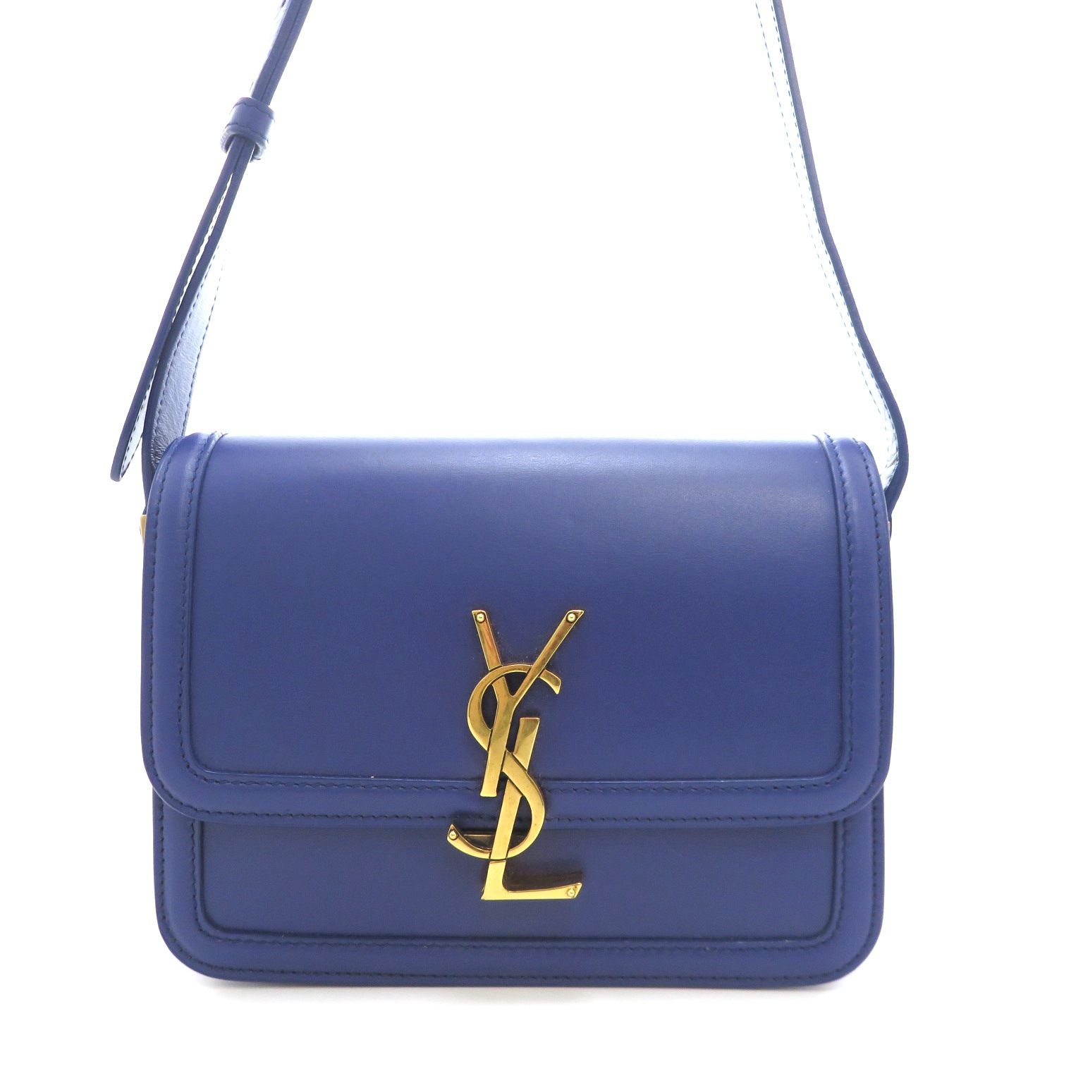 SAINT LAURENT サンローラン ソルフェリーノ スモール サッチェル 634306 ショルダーバッグ レザー ブルー系 レディース【中古】【473】