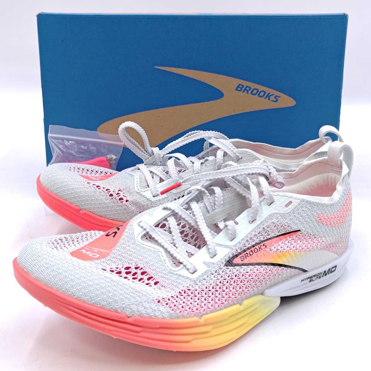 【未使用】BROOKS ブルックス ハイペリオンエリートMD 陸上スパイク 26.5cm ホワイト オレンジ MD-0480 メンズ 800m-1500m