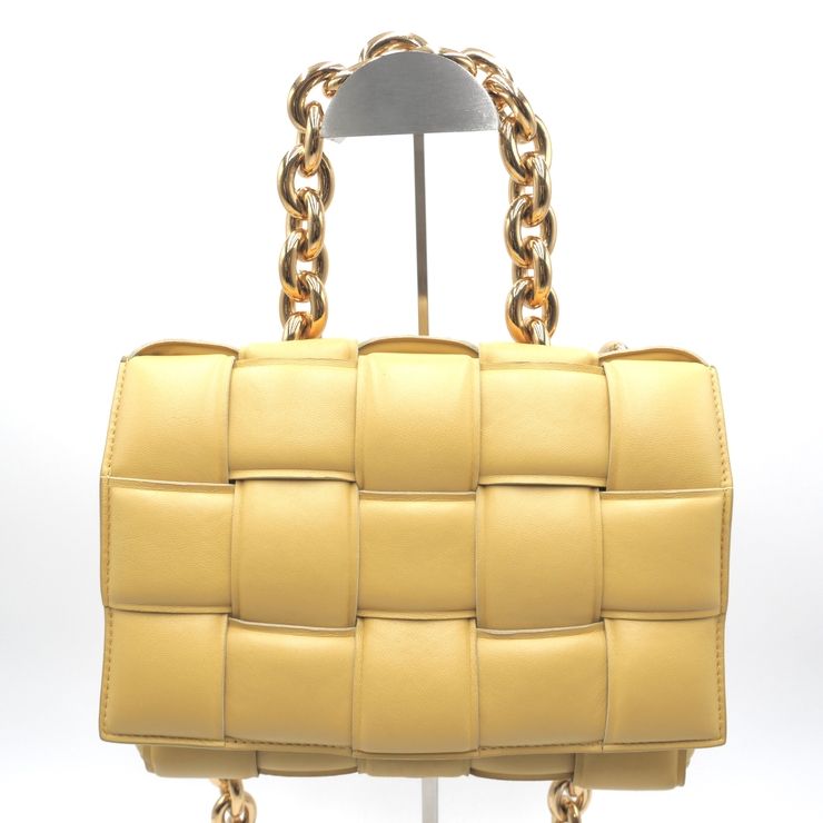 BOTTEGA VENETA（ボッテガ・ヴェネタ）ザ チェーン カセット マキシイントレチャート ショルダーバッグ イエロー レザー ゴールド金具 レディース【中古】