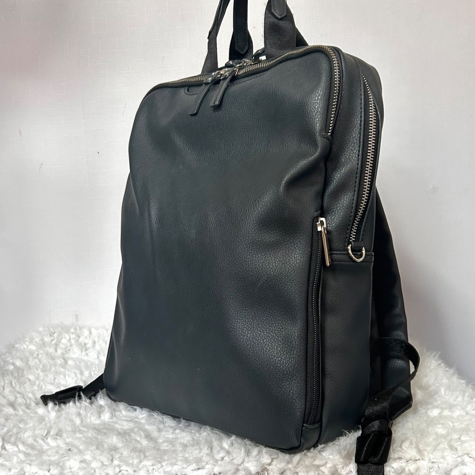 美品　ace. エース　レザー　ユニセックス　メンズ　レディース　リュック　革　ネイビー　A4収納　ビジネスバッグ