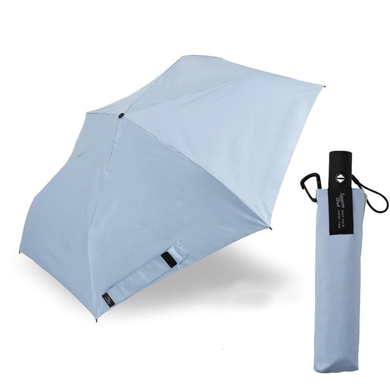 【新品】 小川(Ogawa) 日傘 約5秒でたためる 晴雨兼用自動開閉折りたたみ傘 レディース UVカット率99.9％以上 遮光率100% 完全遮光 遮熱加工 シャツブルー 直径cm 親骨55cm 簡単にたためる 傘が入れやすい収納ケース 途中で飛び出さない