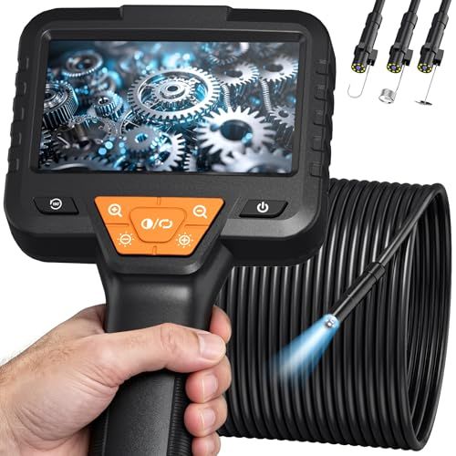50フィート 内視鏡カメラ（ライト付き）― IP67防水 ファイバースコープ検査カメラ、4.3インチIPSスクリーン、1080P HD、排水管点検用ツール、8段階調整可能LED搭載、配管・自動車エンジン用スネークカメラt 4e851ca9