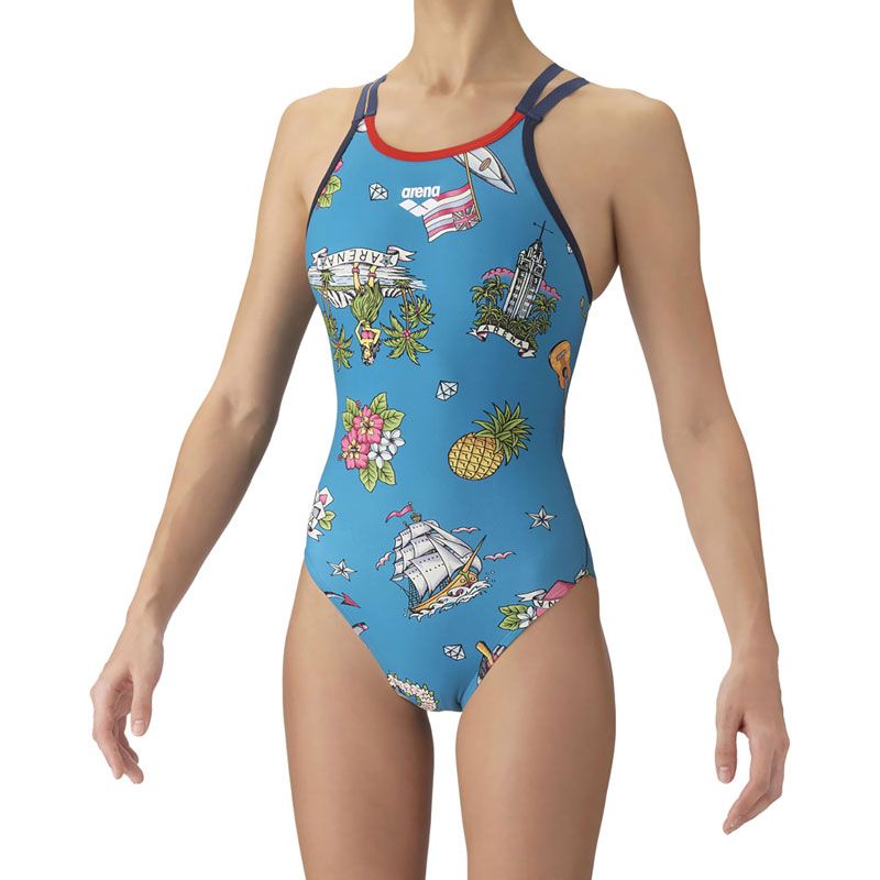 アリーナ arena トレーニングワンピース(オープンバック) 水泳 水着 水着レディース競泳用 AS6FWM20L、(BLWH)ブルー×ホワイト