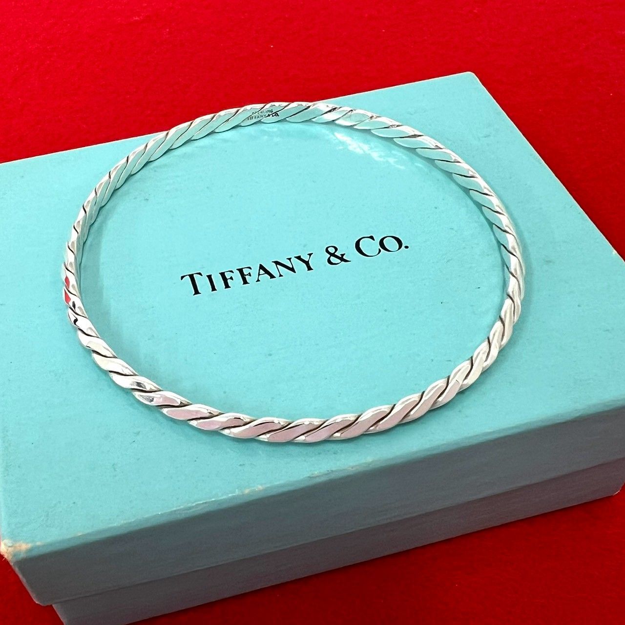 極 美品 箱付 TIFFANY&Co. ティファニー ヴィンテージ ツイスト バングル シルバー925 ブレスレット アクセサリー シルバー 25114