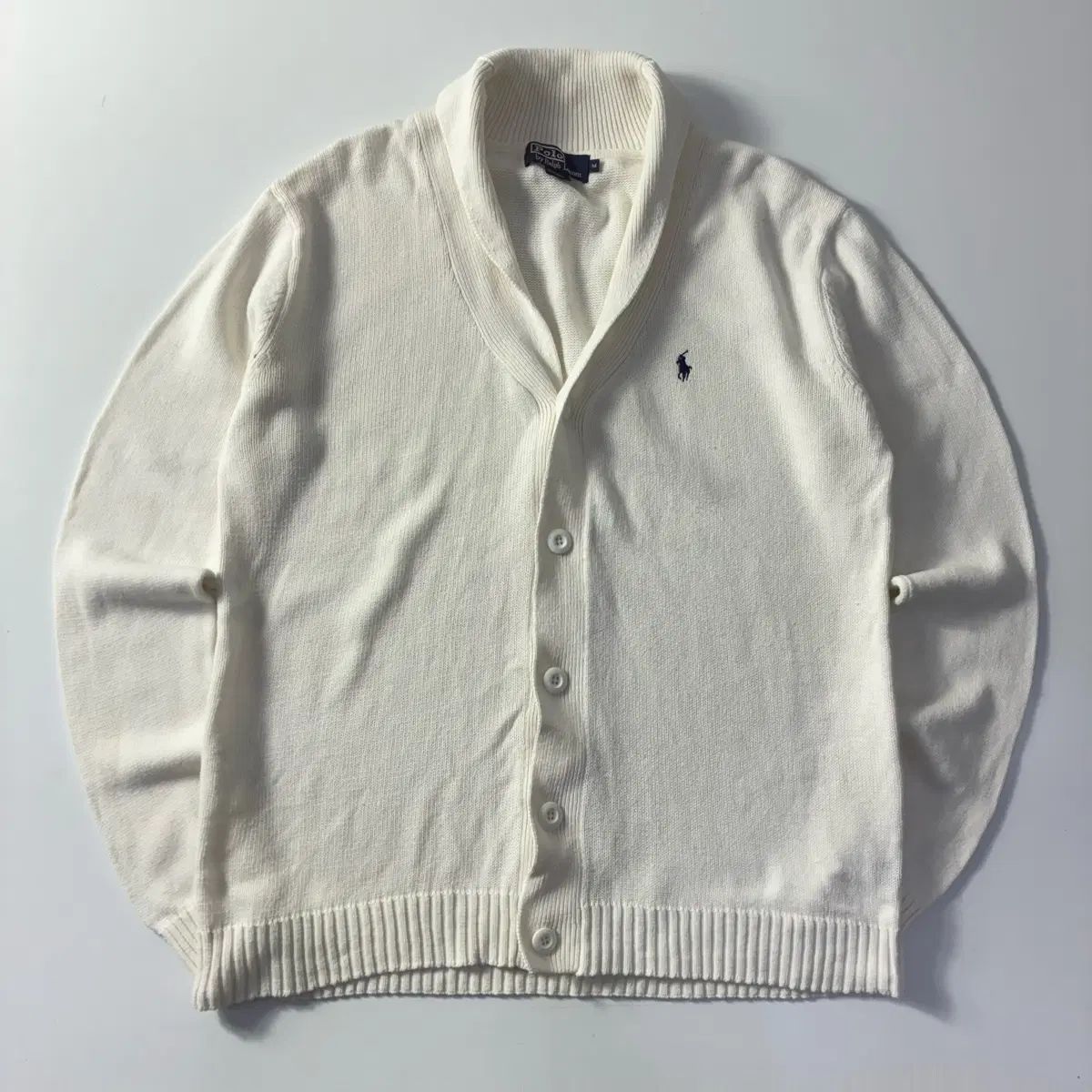 Polo ポロ ラルフローレン 刺繍 ショールカラー コットン 白 ニット カーディガン