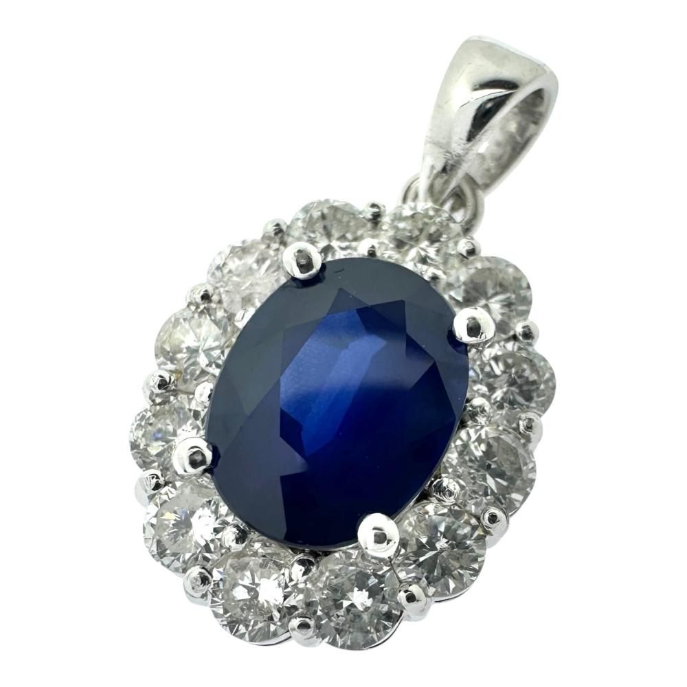 サファイア 3.08ct ダイヤモンド 計1.50ct ペンダントトップ Pt900プラチナ 5.4g レディース 【中古】【真子質店】【NN】 102,000円
