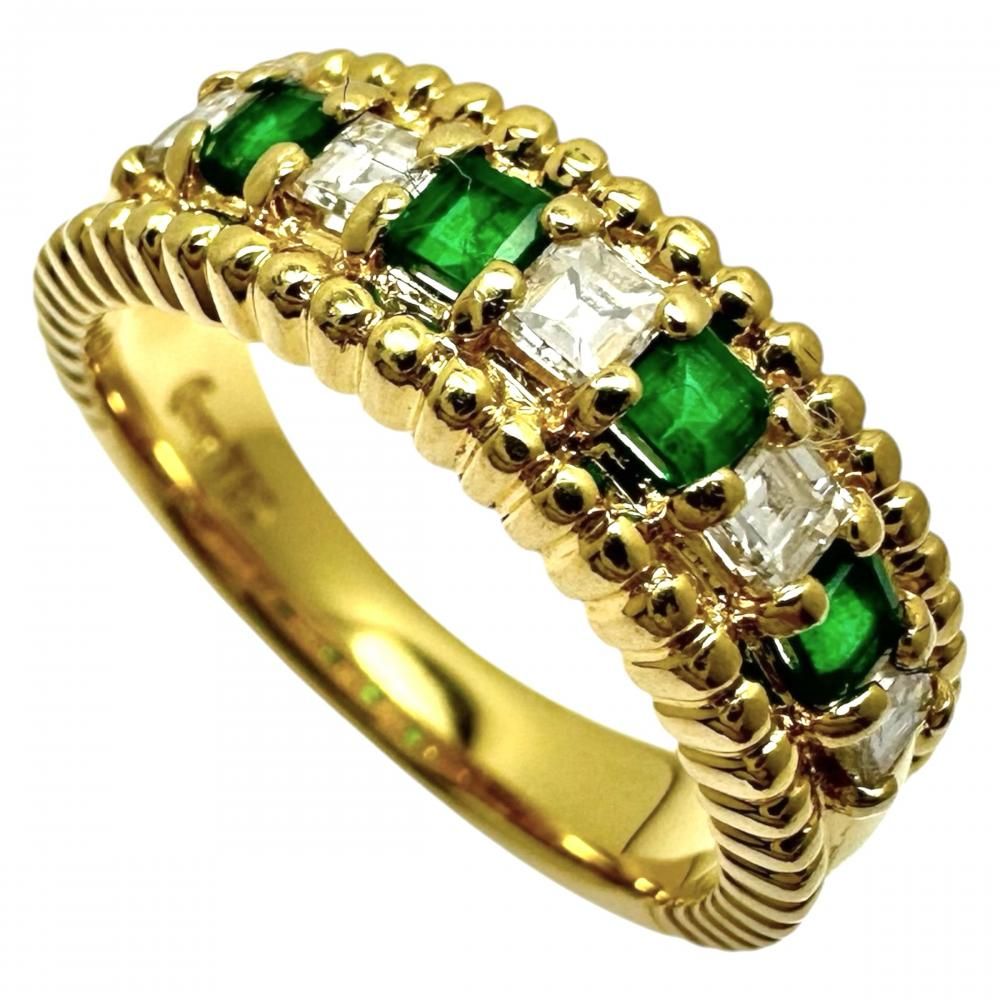 12号 【Queen/クイーン】エメラルド ダイヤモンド リング・指輪 K18ゴールド 18金 6.0g レディース 【中古】【真子質店】【NN】