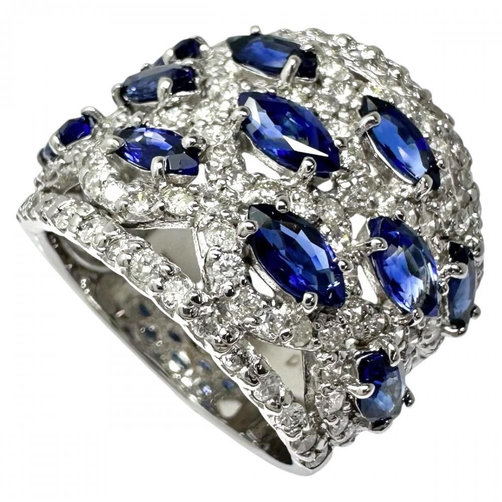14.5号 サファイア 計3.22ct ダイヤモンド 計1.48ct リング・指輪 K14WGホワイトゴールド 14金 10.0g レディース 【中古】【真子質店】【NN】
