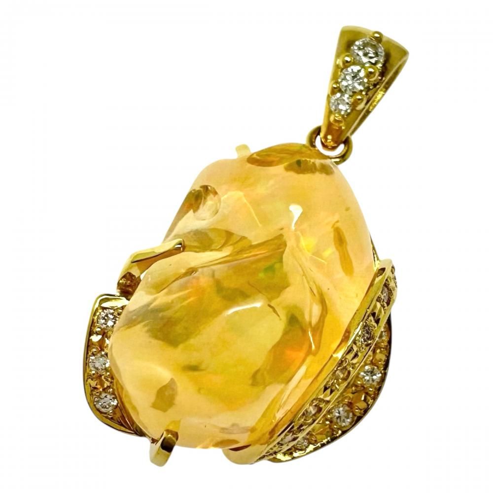 ファイアオパール 11.74ct ダイヤモンド 計0.147/計0.04ct ペンダントトップ K18ゴールド 18金 5.5g レディース 【中古】【真子質店】【NN】